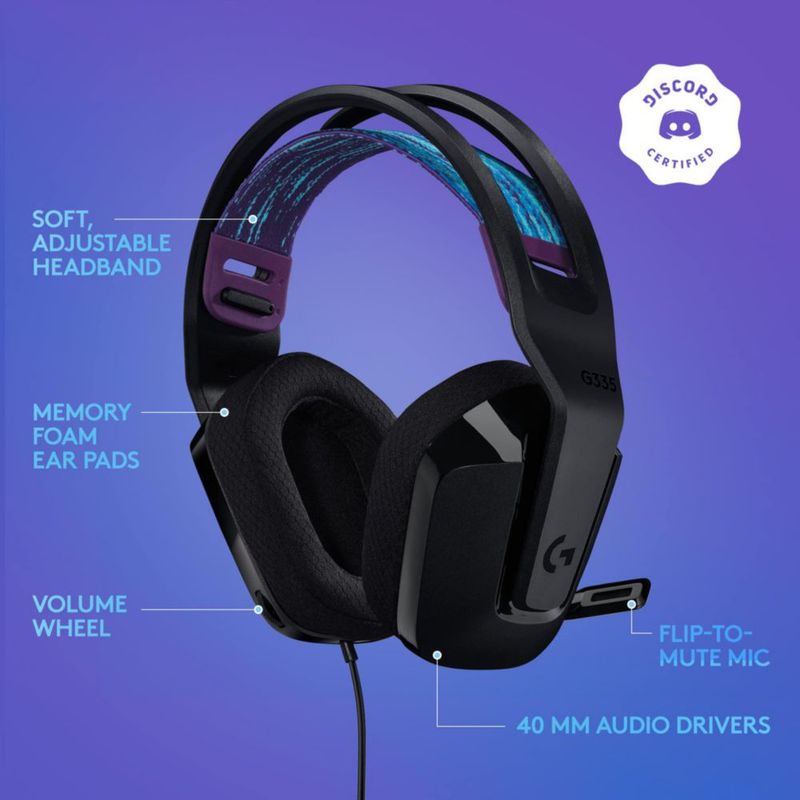Auriculares para videojuegos Logitech G G335 con cable y micrófono plegable para silenciar color negro