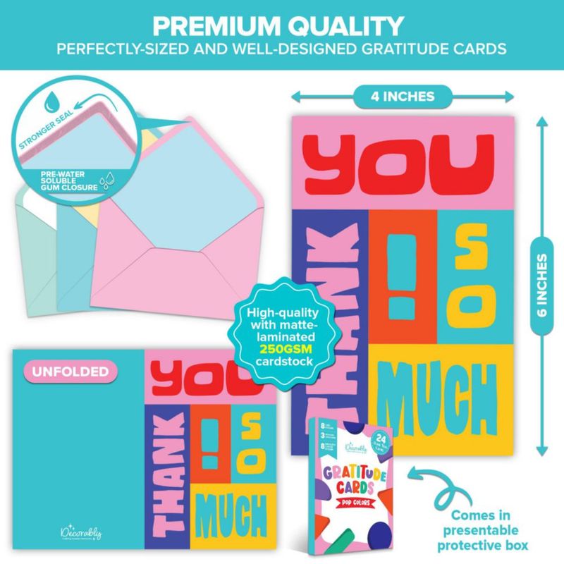 Tarjetas de agradecimiento Decorably – paquete de 24 (15 × 10 cm)