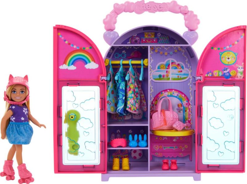Toy Playset Barbie Chelsea para muñecas y armario con 15 prendas