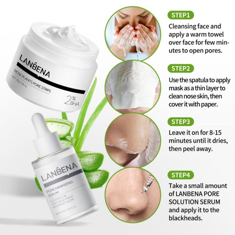 Kit de Mascarilla LANBENA 30 g + 30 ml Suero Eliminador de Puntos Negros