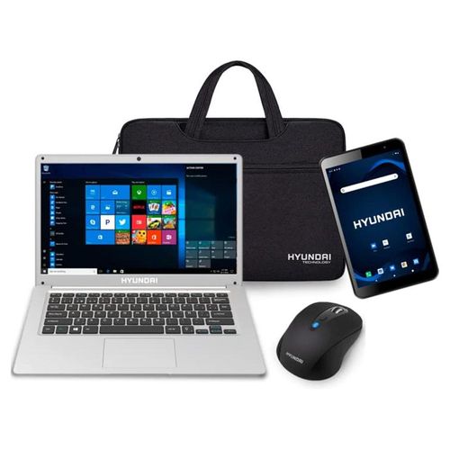 Kit Laptop Hyundai Celeron 4GB 128GB+Tablet 32GB + Mouse y Portafolio