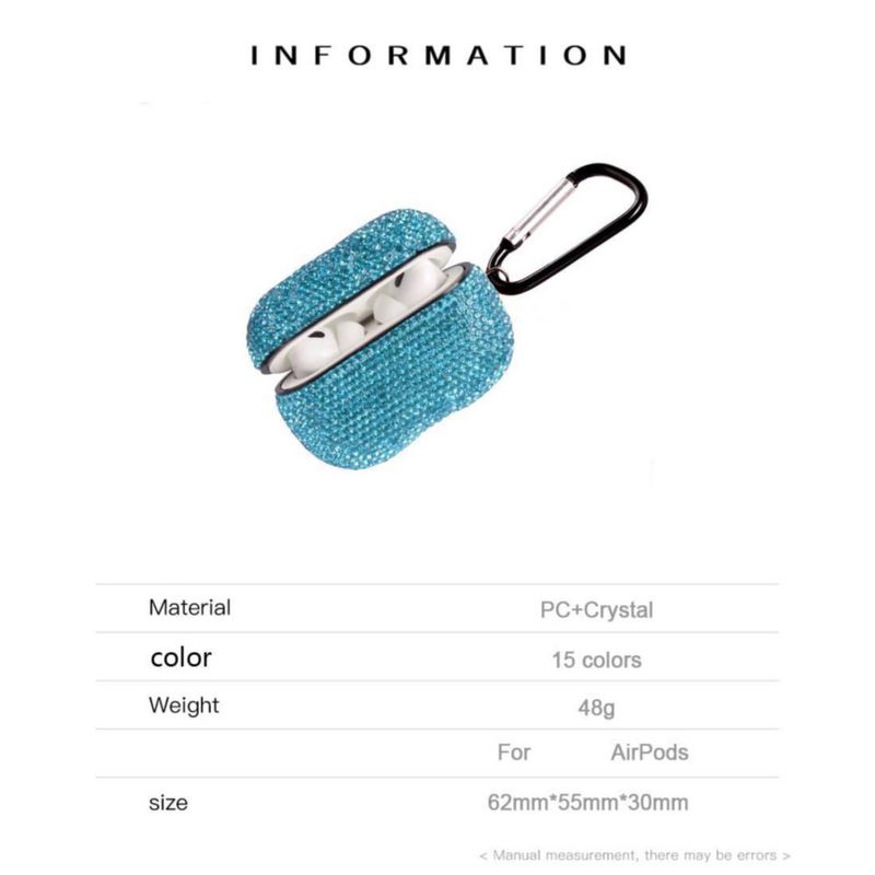 Funda AXCUWS para AirPods Pro 1 y 2 con pedrería azul mar y llavero