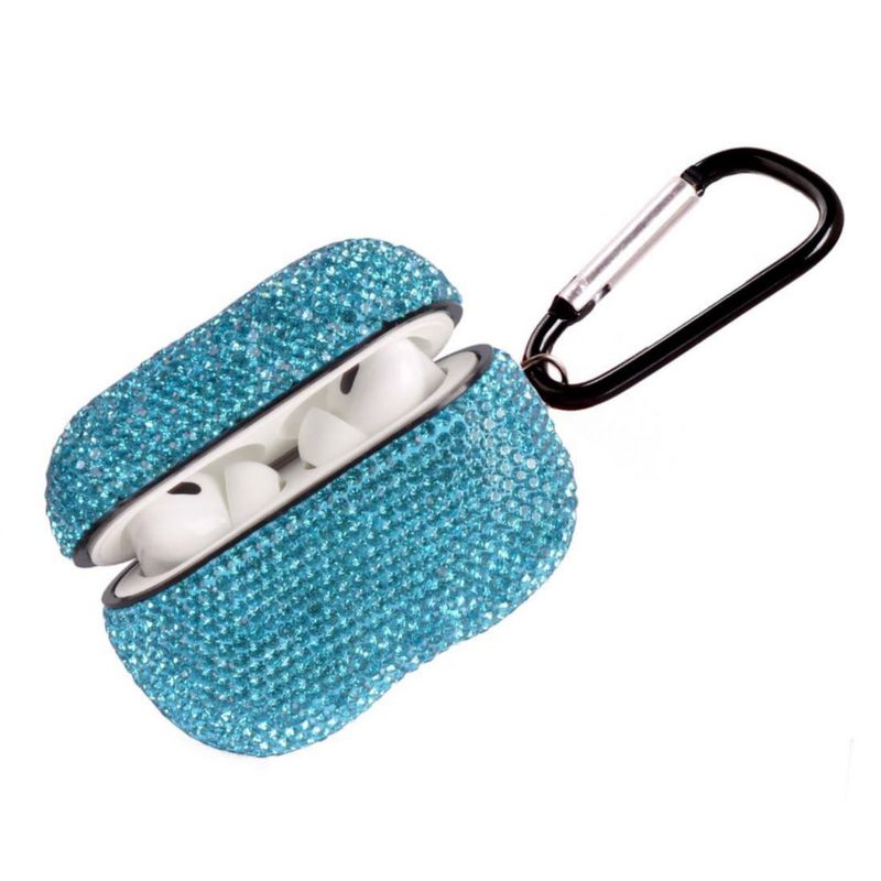 Funda AXCUWS para AirPods Pro 1 y 2 con pedrería azul mar y llavero