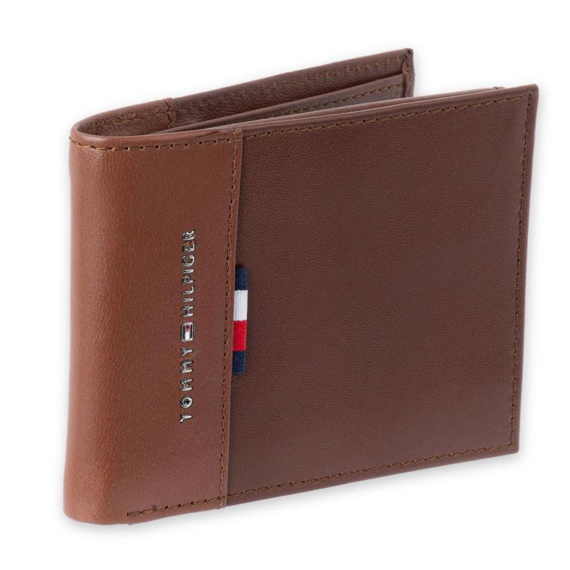 Cartera Tommy Hilfiger Bifold de Cuero Bicolor Beige/Marrón con Protección RFID