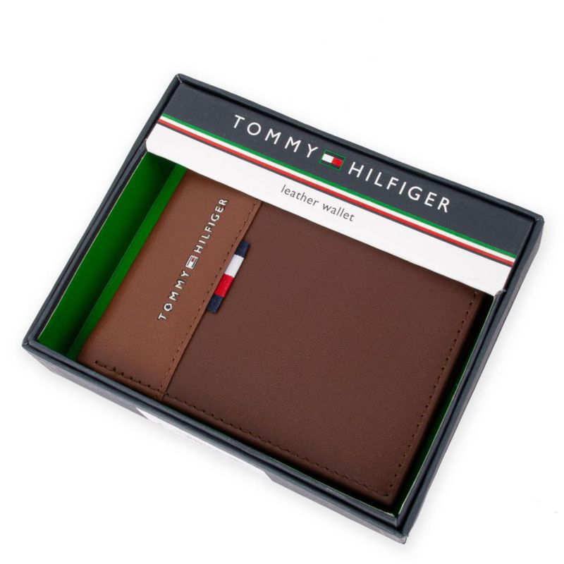 Cartera Tommy Hilfiger Bifold de Cuero Bicolor Beige/Marrón con Protección RFID