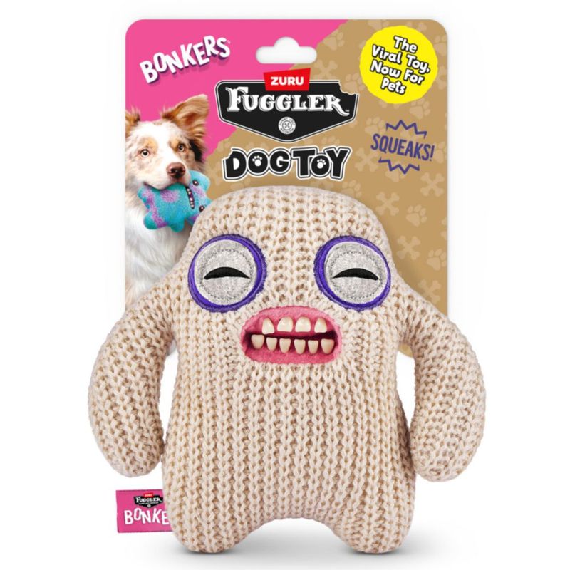 Juguete para perro BONKERS Mr Needles 20 cm color crema con chillido y peluche
