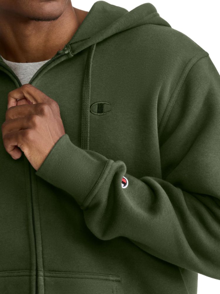 Sudadera con capucha Champion talla M color Chive forro polar con cremallera completa