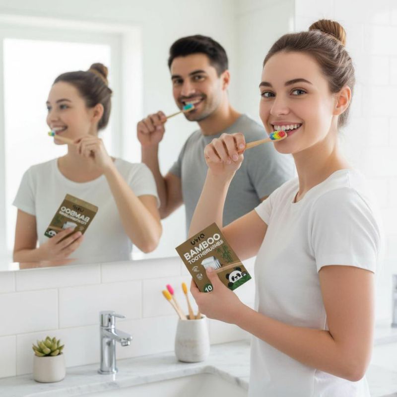 Cepillo de dientes uvra de bambú paquete de 10 cerdas medianas y suaves