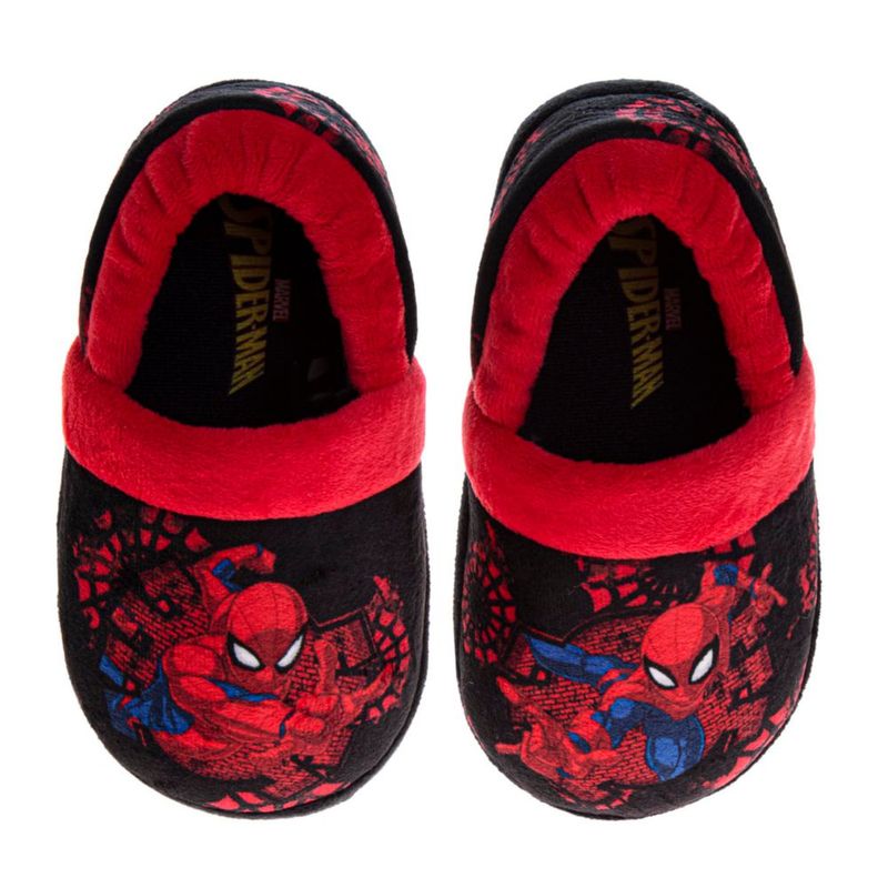 Pantufla Marvel Spiderman talla 9‑10 negra con detalles rojos de peluche