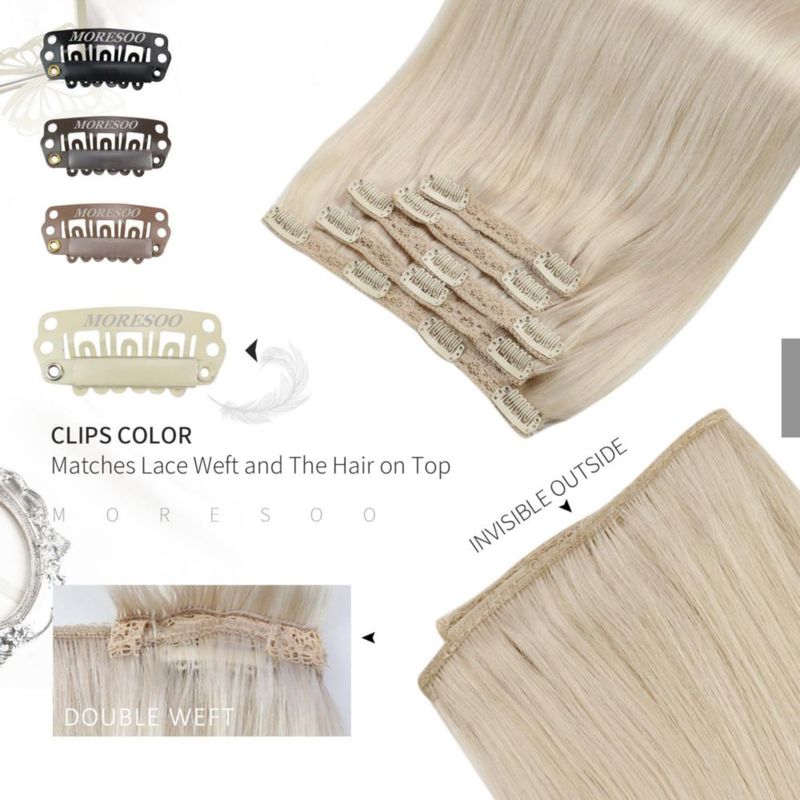 Extensiones de cabello Moresoo Blonde Clip in Remy Human Hair 30 cm