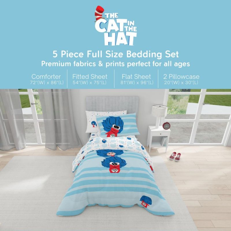 Juego de cama Franco tamaño completo El gato ensombrerado - 5 piezas