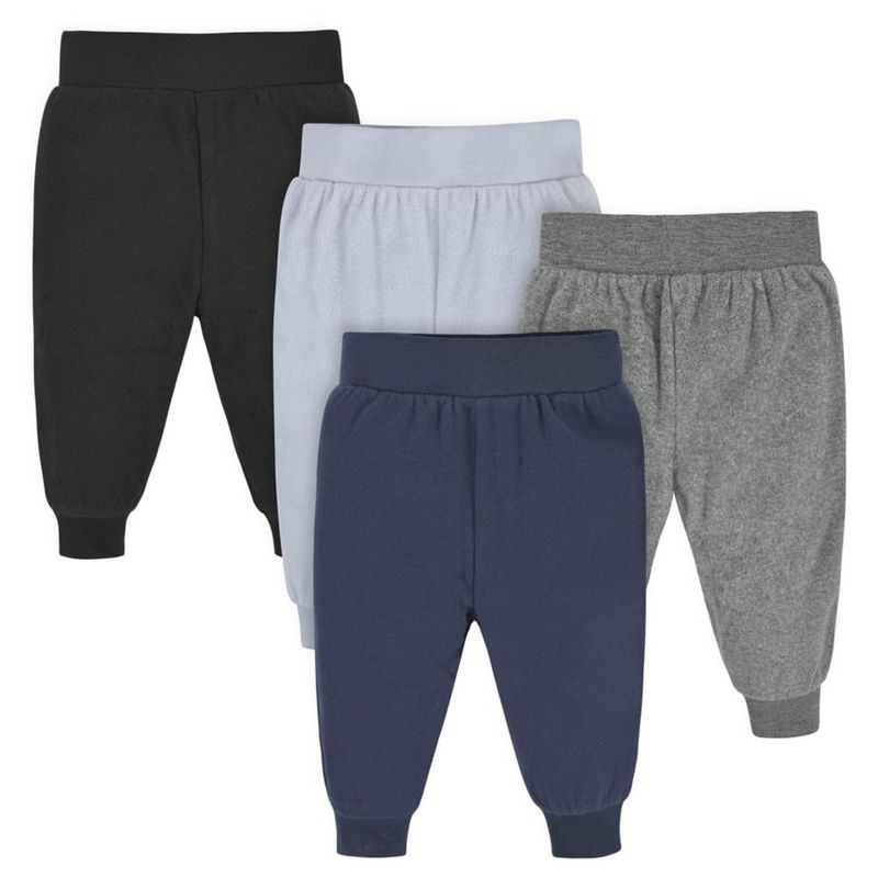 PANTALONES Gerber Bebé Niño 4‑Pack Microfelpa Azul Marino/Gris