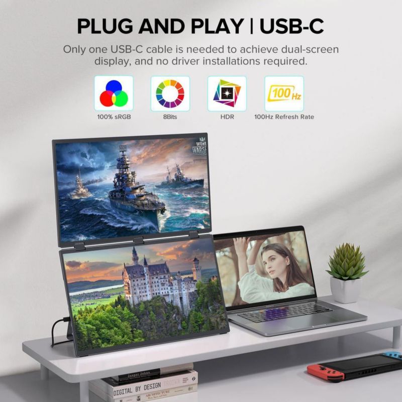 Monitor portátil sibolan de 185" FHD 100 % sRGB USB‑C