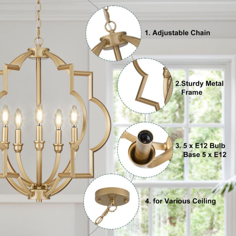 Candelabro de 5 luces ACANER 22" esfera dorada