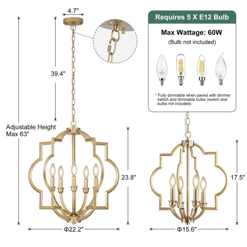 Candelabro de 5 luces ACANER 22" esfera dorada