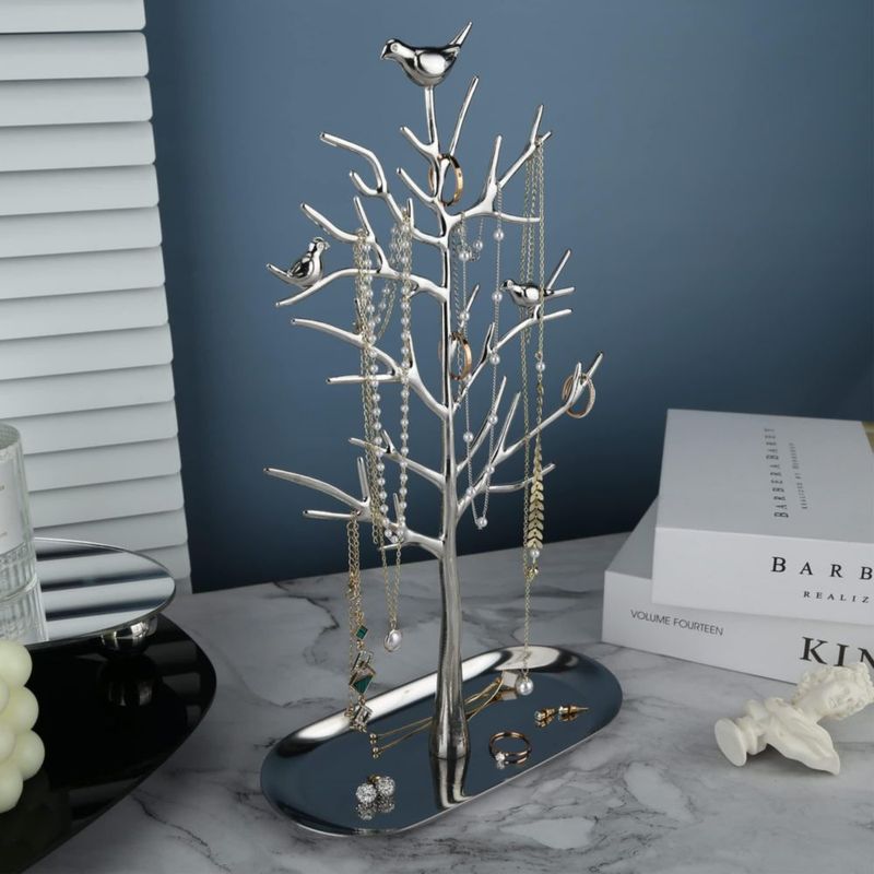 Estante para joyas MORE&LESS 18 x 8 x 29 cm con bandeja metálica en forma de árbol