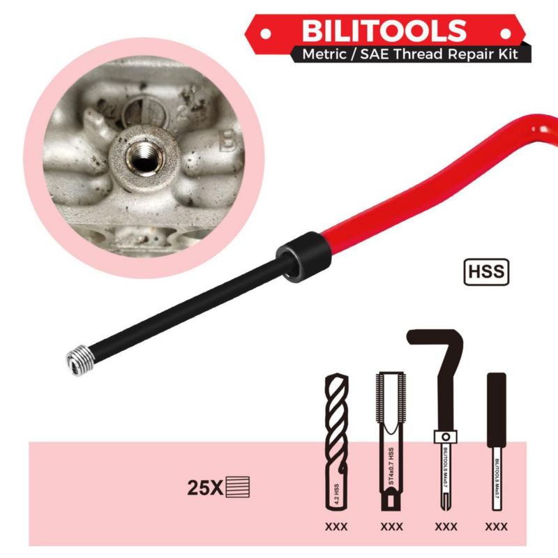 Kit de reparación de roscas BILITOOLS M4x0.7 Helicoil (acero rápido)