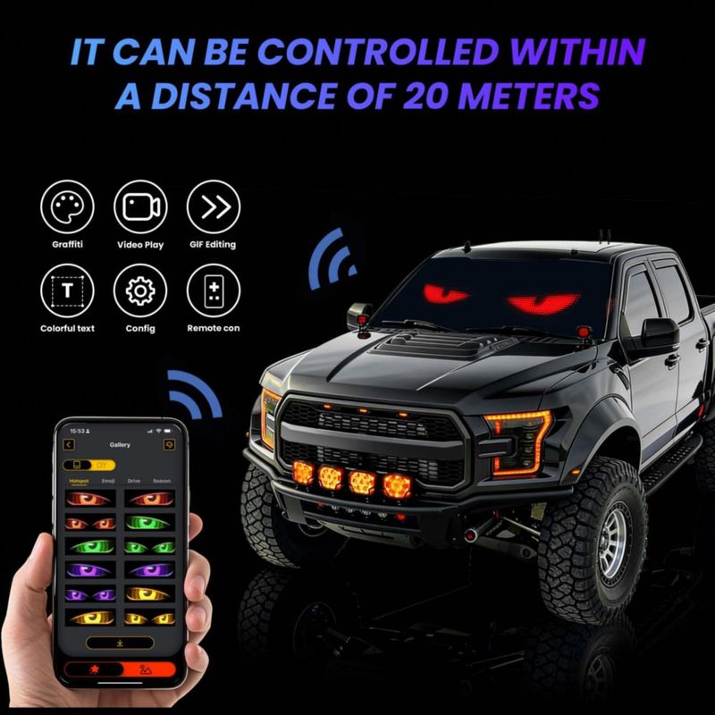 Luz LED RHYVON para Parabrisas de Coche Programable RGB