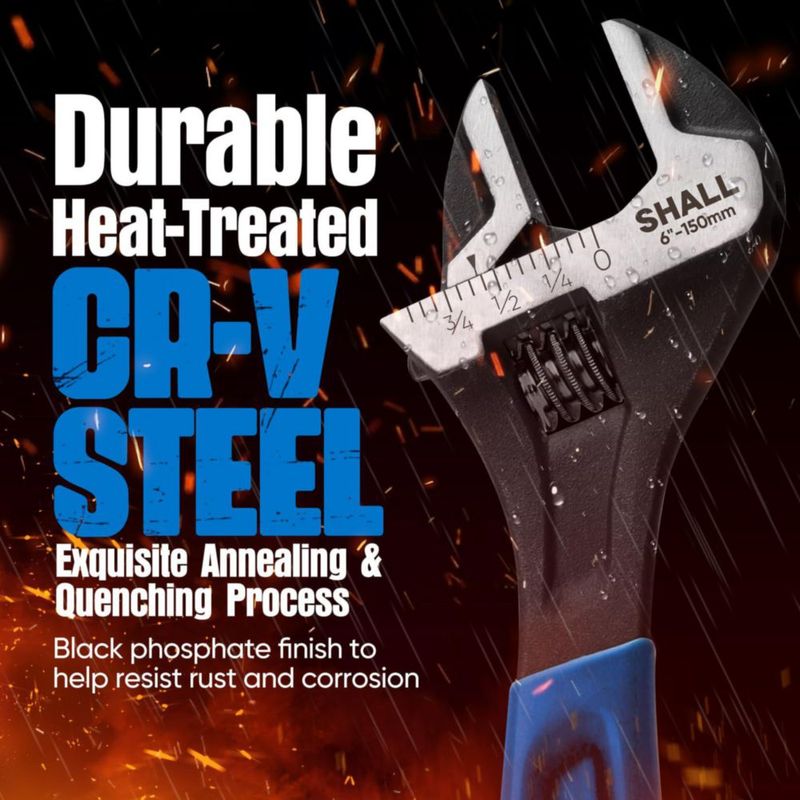 Llave ajustable SHALL 15 cm de acero Cr‑V con agarre acolchado y acabado negro óxido