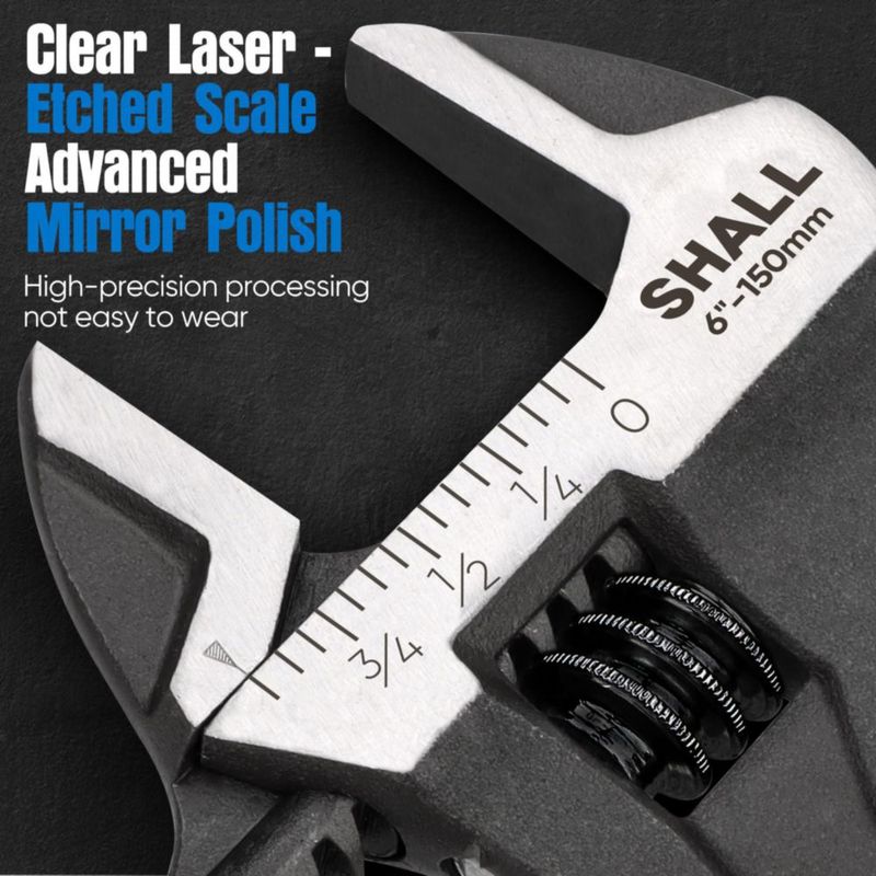 Llave ajustable SHALL 15 cm de acero Cr‑V con agarre acolchado y acabado negro óxido
