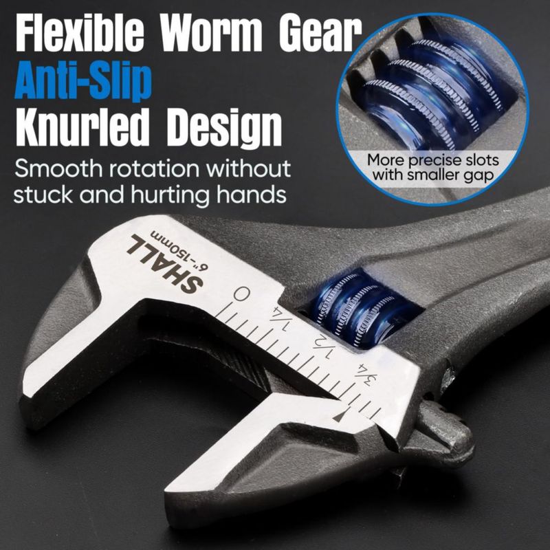 Llave ajustable SHALL 15 cm de acero Cr‑V con agarre acolchado y acabado negro óxido