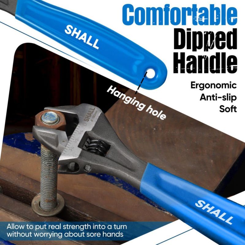 Llave ajustable SHALL 15 cm de acero Cr‑V con agarre acolchado y acabado negro óxido