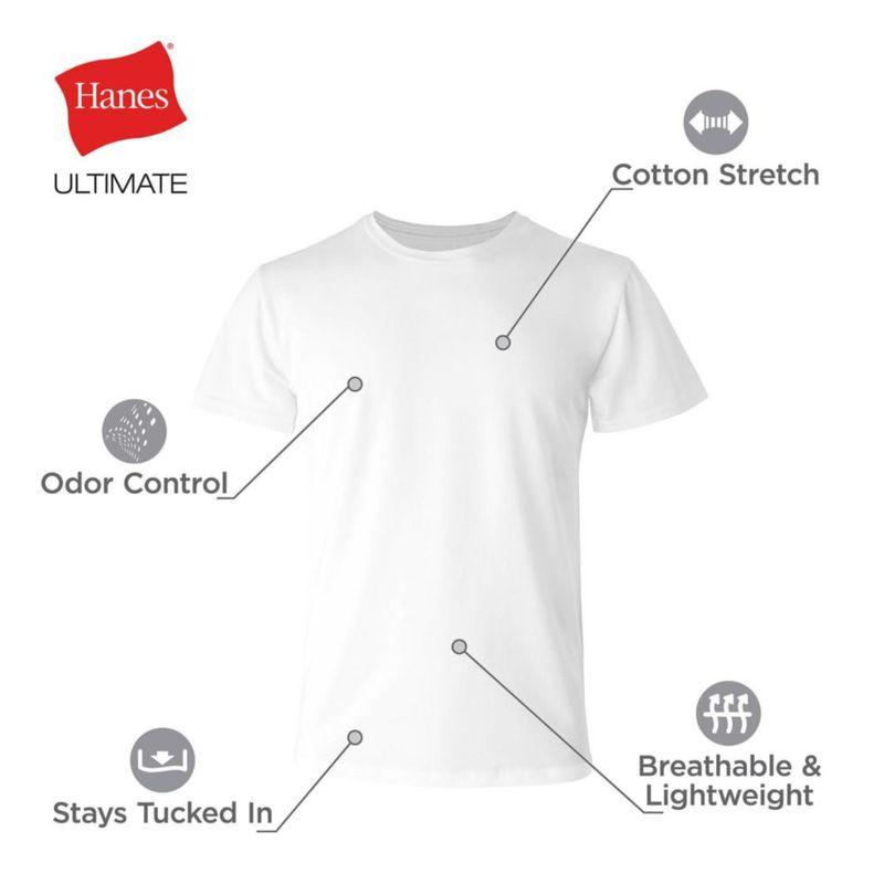 Camiseta interior Hanes Ultimate para Hombre Pack de 4 Algodón-Elástico