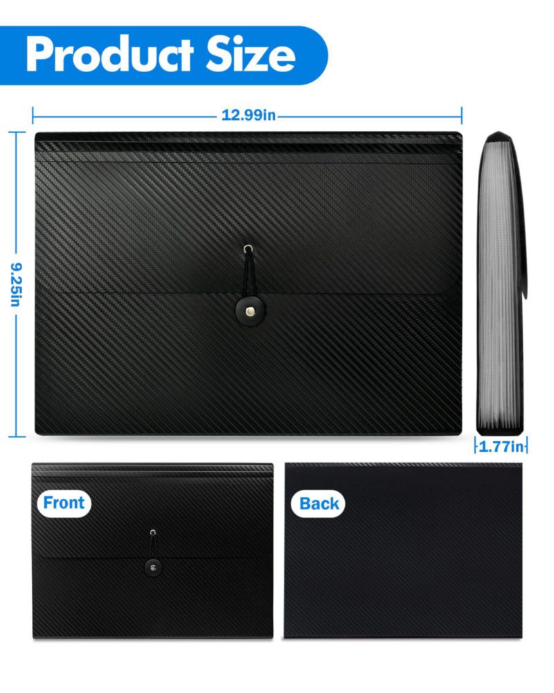 Carpeta de archivo tipo acordeón Cesil 33 cm 13 bolsillos negra (set de 3)