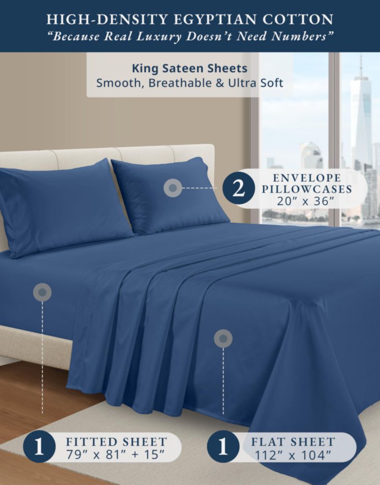 Juego de sábanas LANE LINEN King 100% algodón egipcio satén