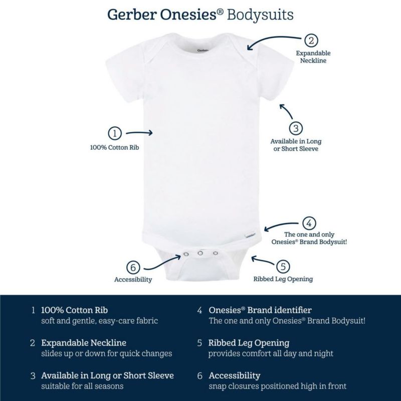 Bodys Gerber para bebé niña de manga larga pack de 6 100 % algodón