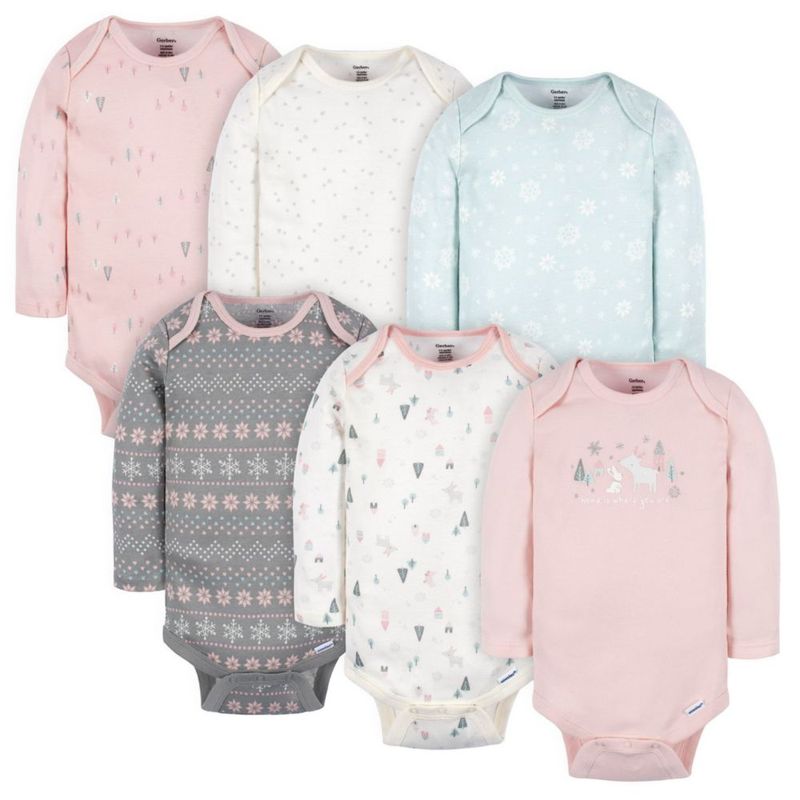 Bodys Gerber para bebé niña de manga larga pack de 6 100 % algodón
