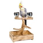 Posadero para pájaros Penn-Plax Medium de madera natural con tazones