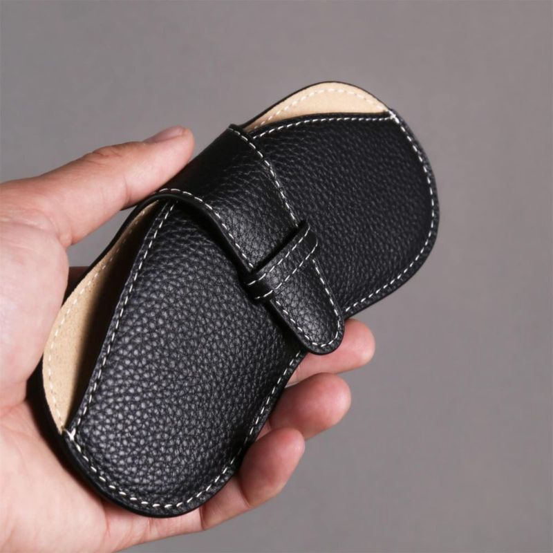 Estuche de gafas YUANYU negro delgado de cuero 17 cm