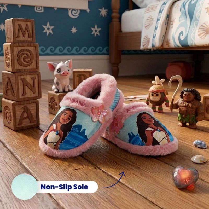 Pantufla Disney Moana talla 7‑8 para niños rosa forro de peluche
