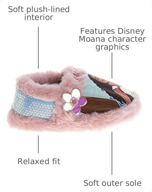 Pantufla Disney Moana talla 7‑8 para niños rosa forro de peluche