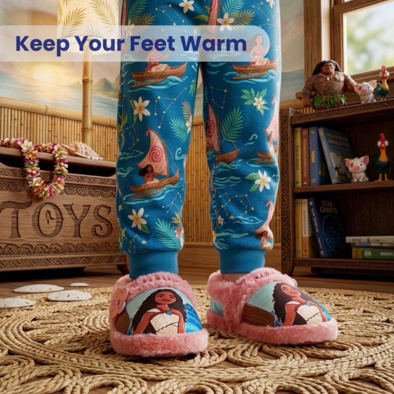 Pantufla Disney Moana talla 7‑8 para niños rosa forro de peluche