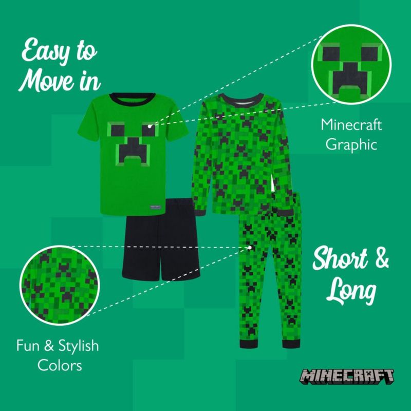 Pijama Minecraft de algodón – set de 4 piezas talla 10