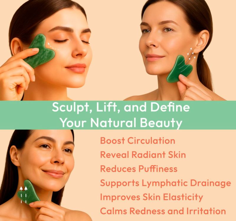 Masajeador facial DoSensePro de jade Gua Sha con forma de corazón