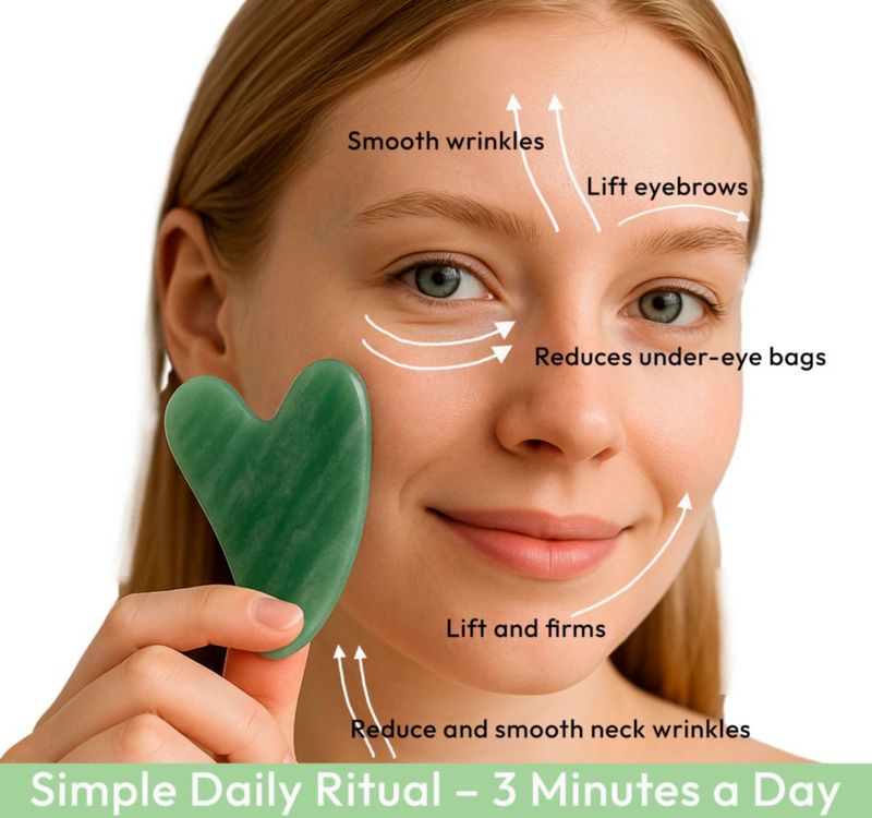 Masajeador facial DoSensePro de jade Gua Sha con forma de corazón