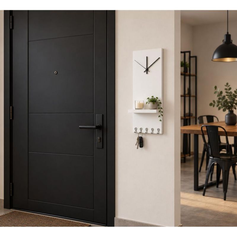 Estante Reloj Organizador De Pared Multiusos Con 5 Ganchos Blanco