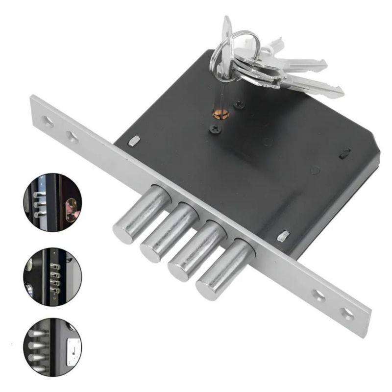 Cerradura Chapa Cerrojo 4 Bulones Llave Tetra Níquel Gris