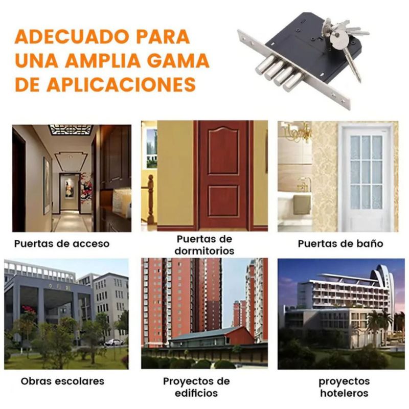 Cerradura Chapa Cerrojo 4 Bulones Llave Tetra Níquel Gris