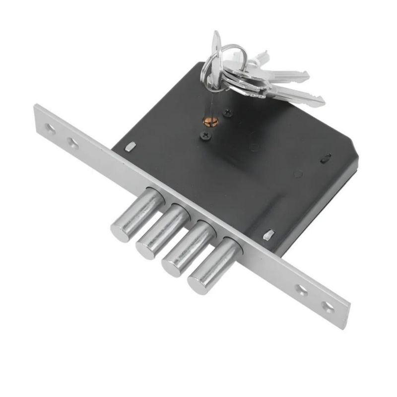 Cerradura Chapa Cerrojo 4 Bulones Llave Tetra Níquel Gris