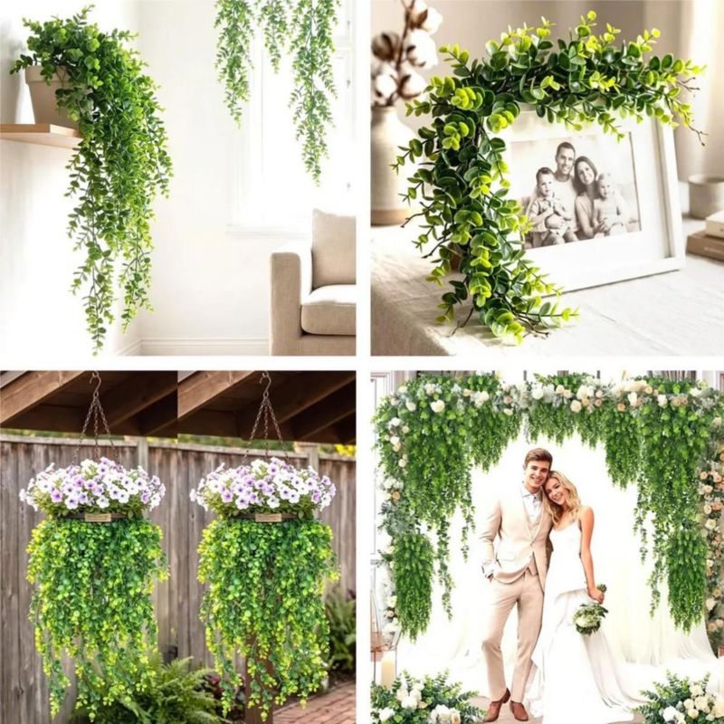 Planta Colgante Artificial Decorativa De Hojas De Eucalipto 8 Pzs Verde
