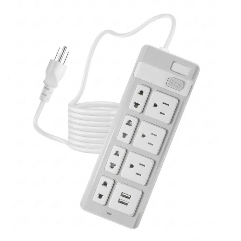Regleta 7 Tomas 2 Puertos USB 2m Protección Sobrecarga Blanco