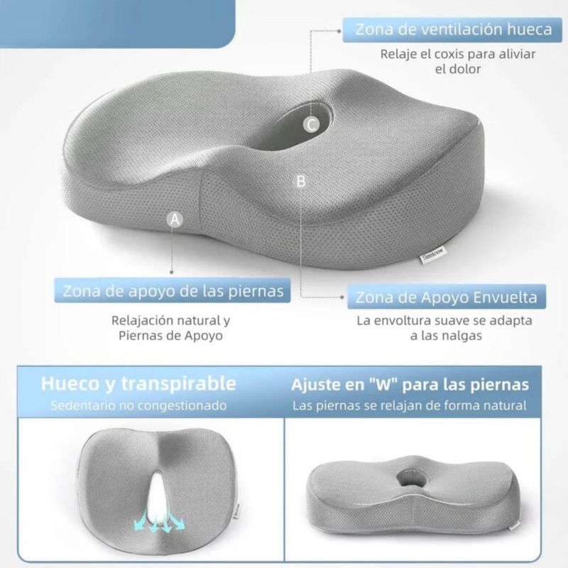 Cojín De Asiento Y Almohada De Soporte Lumbar Para Espalda Gris