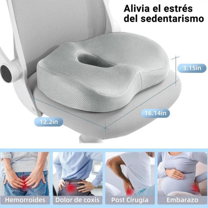 Cojín De Asiento Y Almohada De Soporte Lumbar Para Espalda Gris