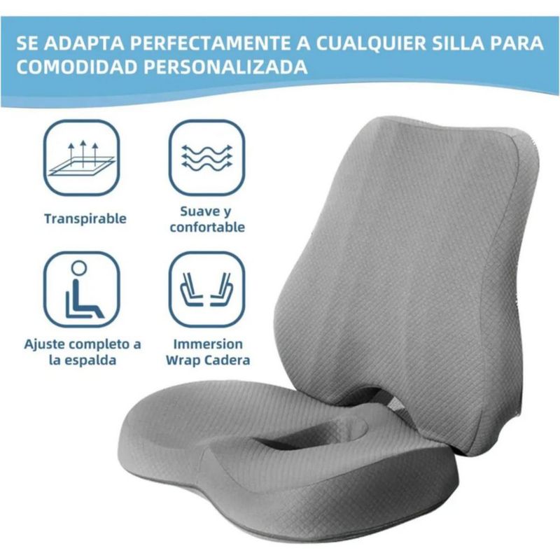 Cojín De Asiento Y Almohada De Soporte Lumbar Para Espalda Gris