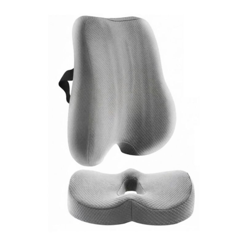 Cojín De Asiento Y Almohada De Soporte Lumbar Para Espalda Gris