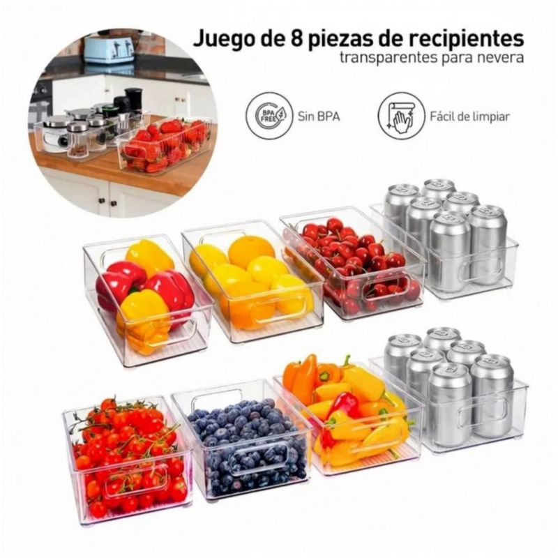 Contenedor Organizador De Refrigerador Despensa 8 Pzas Transparente